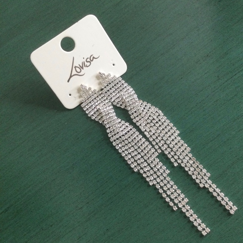 ⛔️SOLD⛔️LOVISA Silver tone Clear Rhinestone Dangle Waterfall Tassel Earrings NWT - Picture 5 of 14
